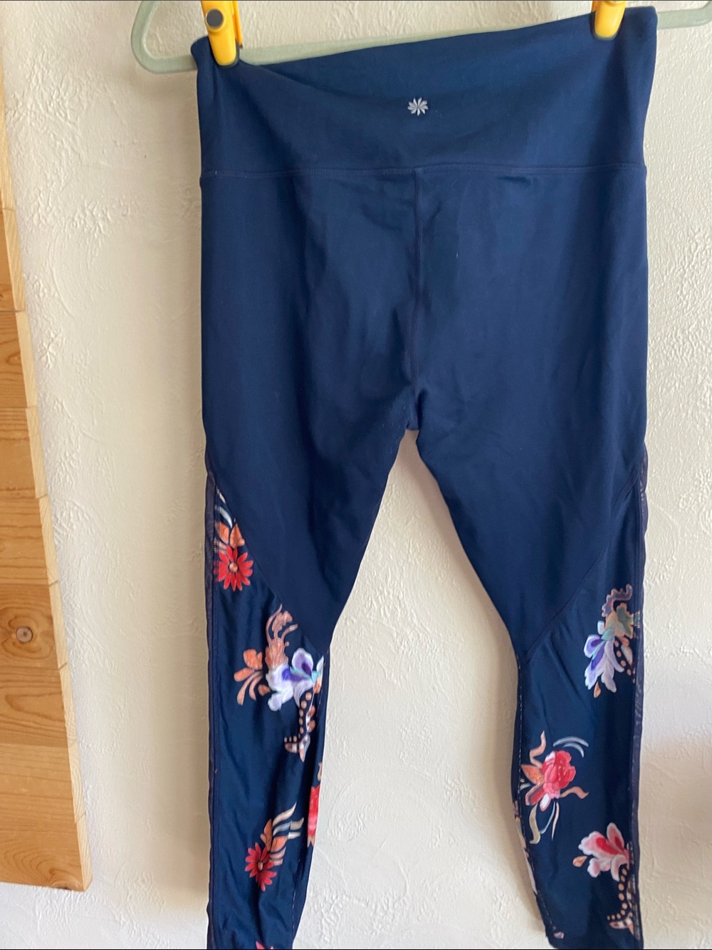 Athleta Navy Leggings with Floral Side Panels